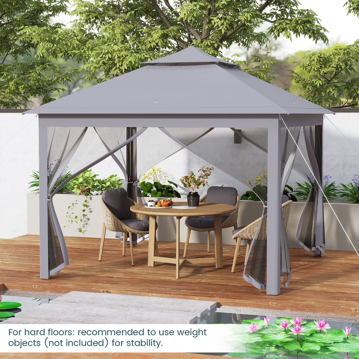 11 x 11 Feet 2-Tier Pop-Up Gazebo Tent Portable Canopy Shelter Carry Bag Mesh-Gray