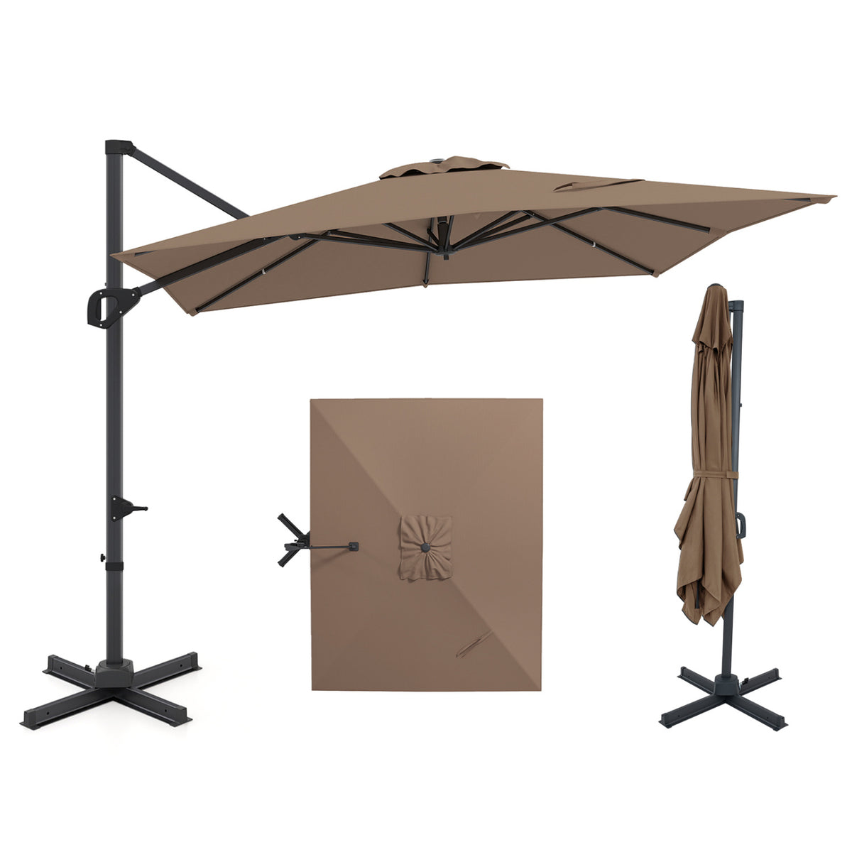 11 x 9 FT Cantilever Patio Umbrella with 360° Rotation and Easy Tilt Adjustment-Brown