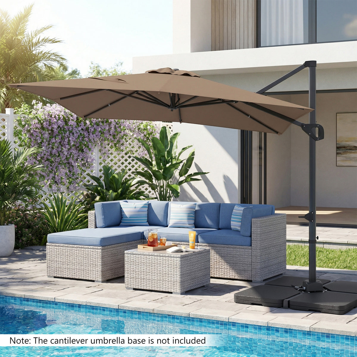 11 x 9 FT Cantilever Patio Umbrella with 360° Rotation and Easy Tilt Adjustment-Brown