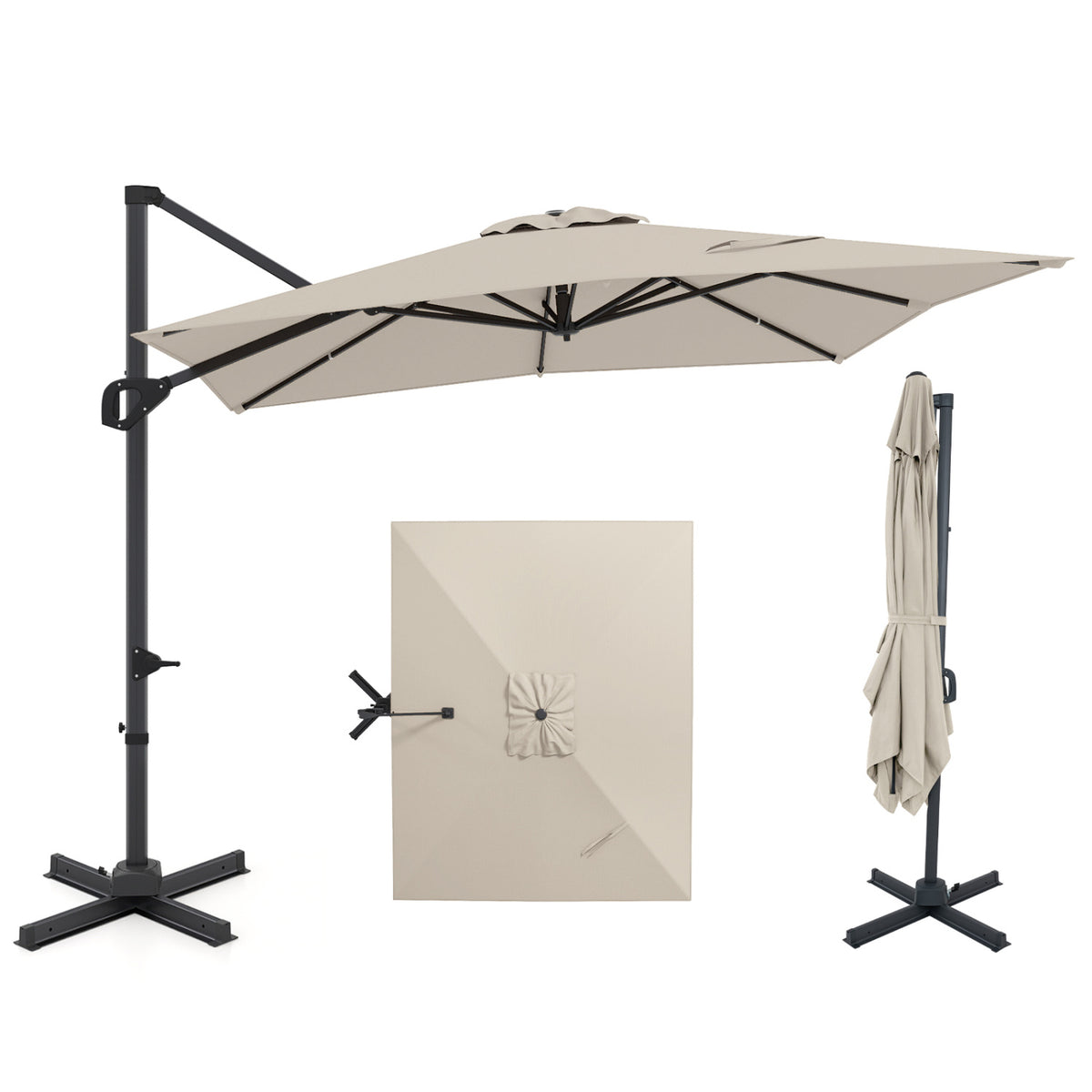 11 x 9 FT Cantilever Patio Umbrella with 360° Rotation and Easy Tilt Adjustment-Beige