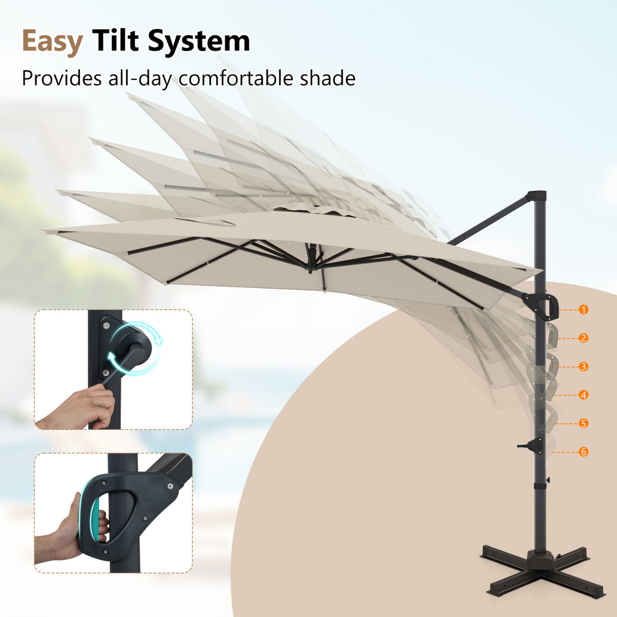 11 x 9 FT Cantilever Patio Umbrella with 360° Rotation and Easy Tilt Adjustment-Beige