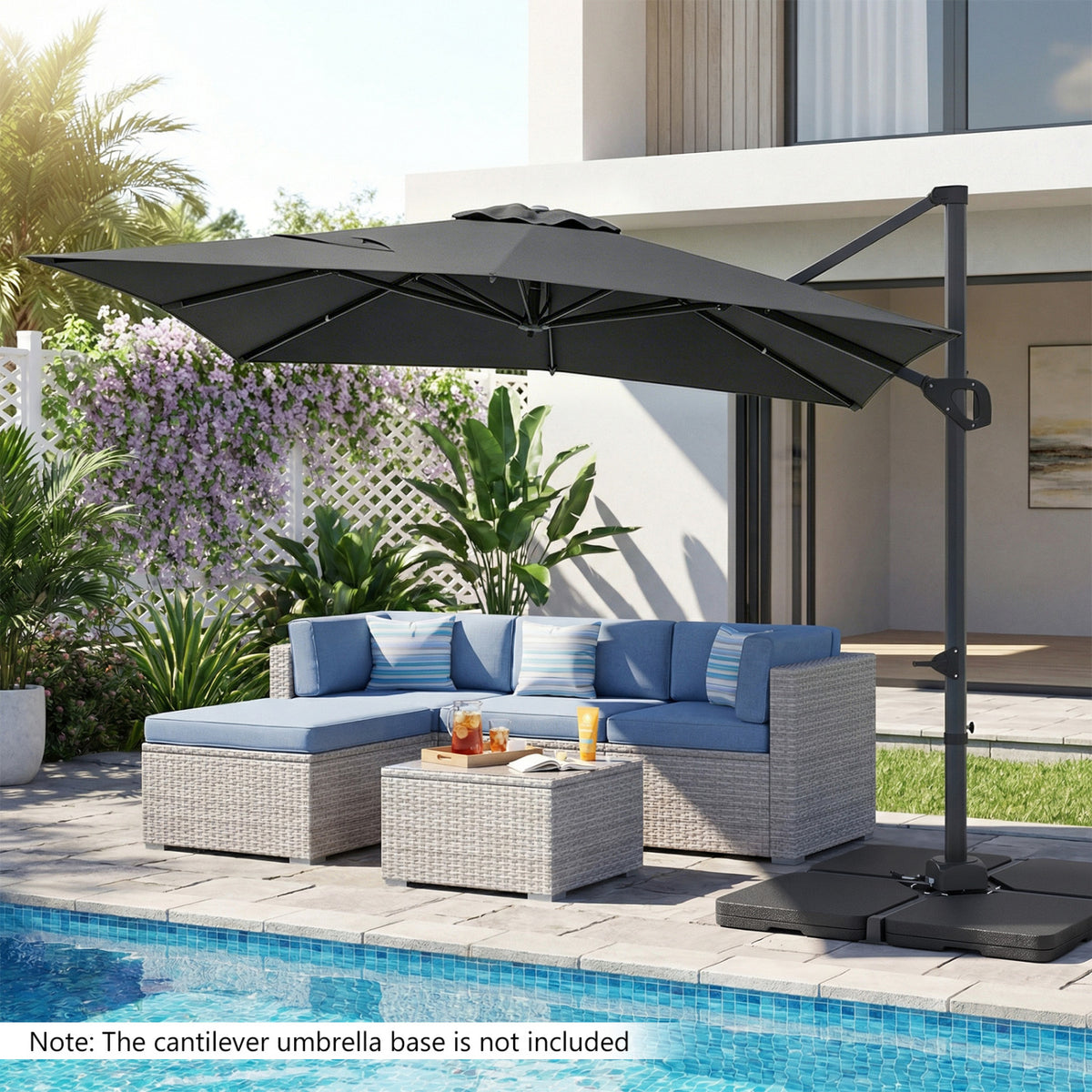 11 x 9 FT Cantilever Patio Umbrella with 360° Rotation and Easy Tilt Adjustment-Gray