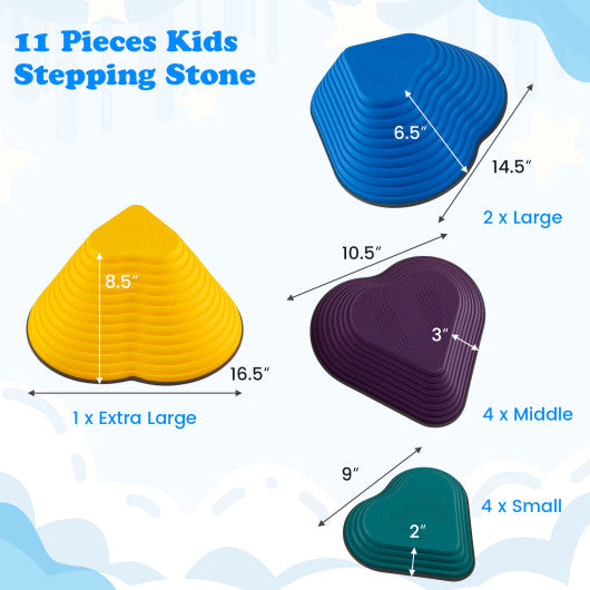 11 Pieces Kids Stepping Stones Stackable Balance Blocks Indoor Outdoor-Multicolor