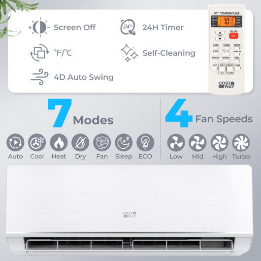 Energy Star Certified 12000 BTU 24 SEER2 208-230V Ductless Mini Split Air Conditioner and Heater WiFi Enabled