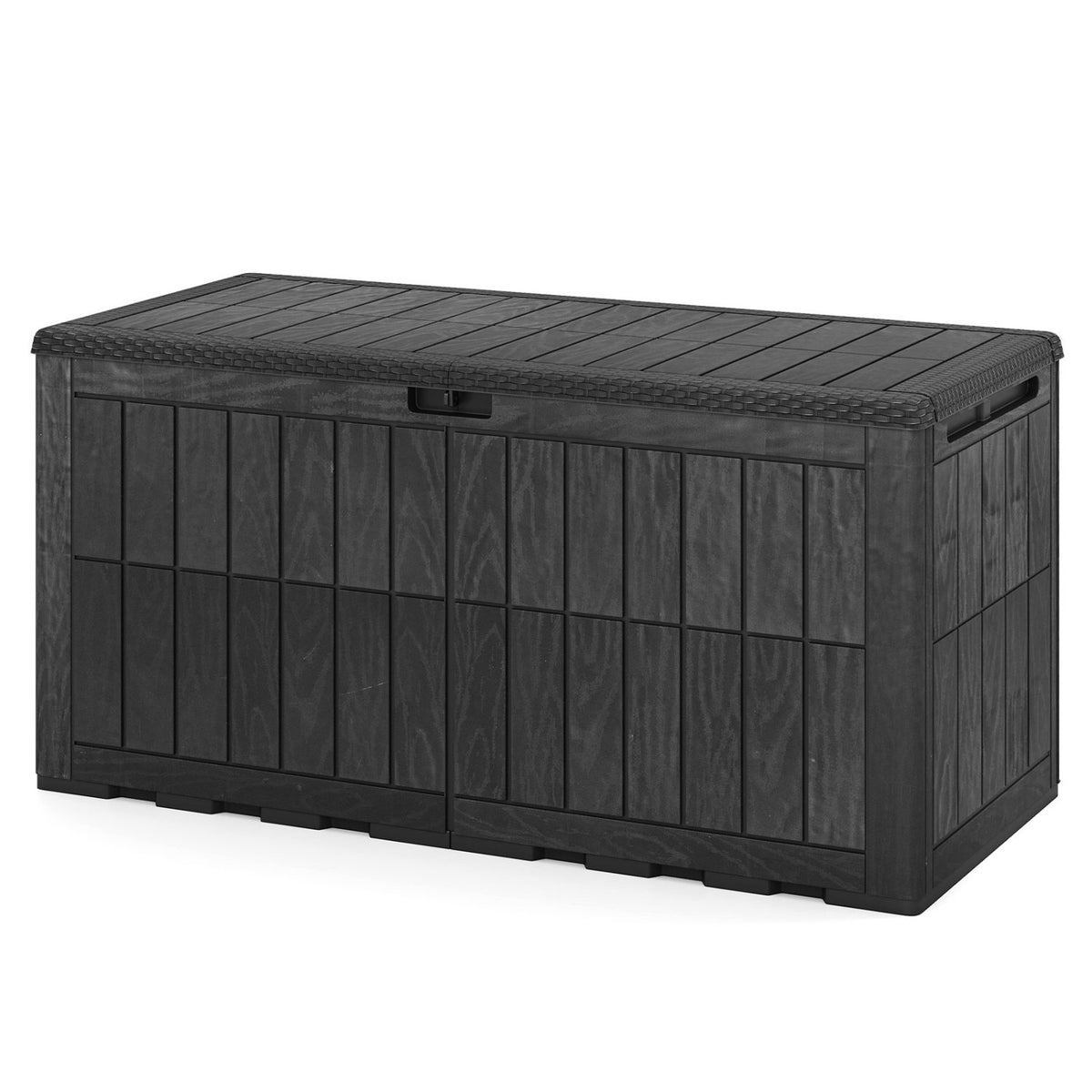 120 Gal Outdoor Deck Box with Lid and Handles for Garden Tools-Black