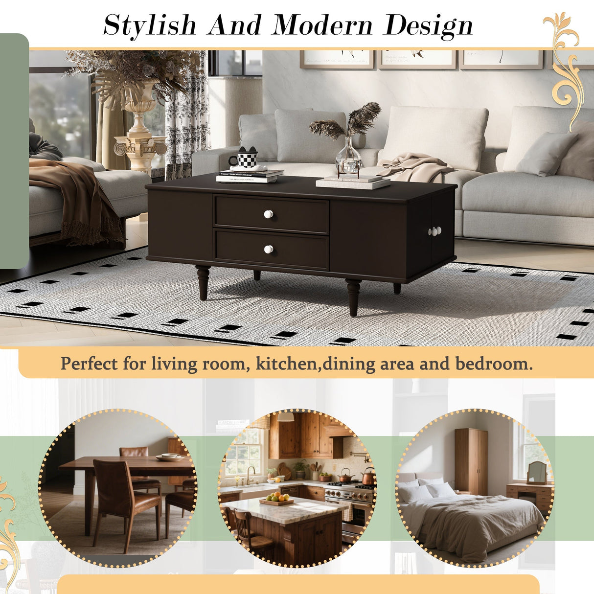 Modern Rectangle Coffee Table with Four Drawers