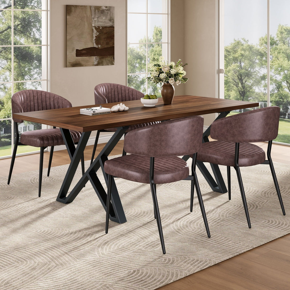 5 Pieces Modern Faux Leather And Metal Dining Set by Couch.com