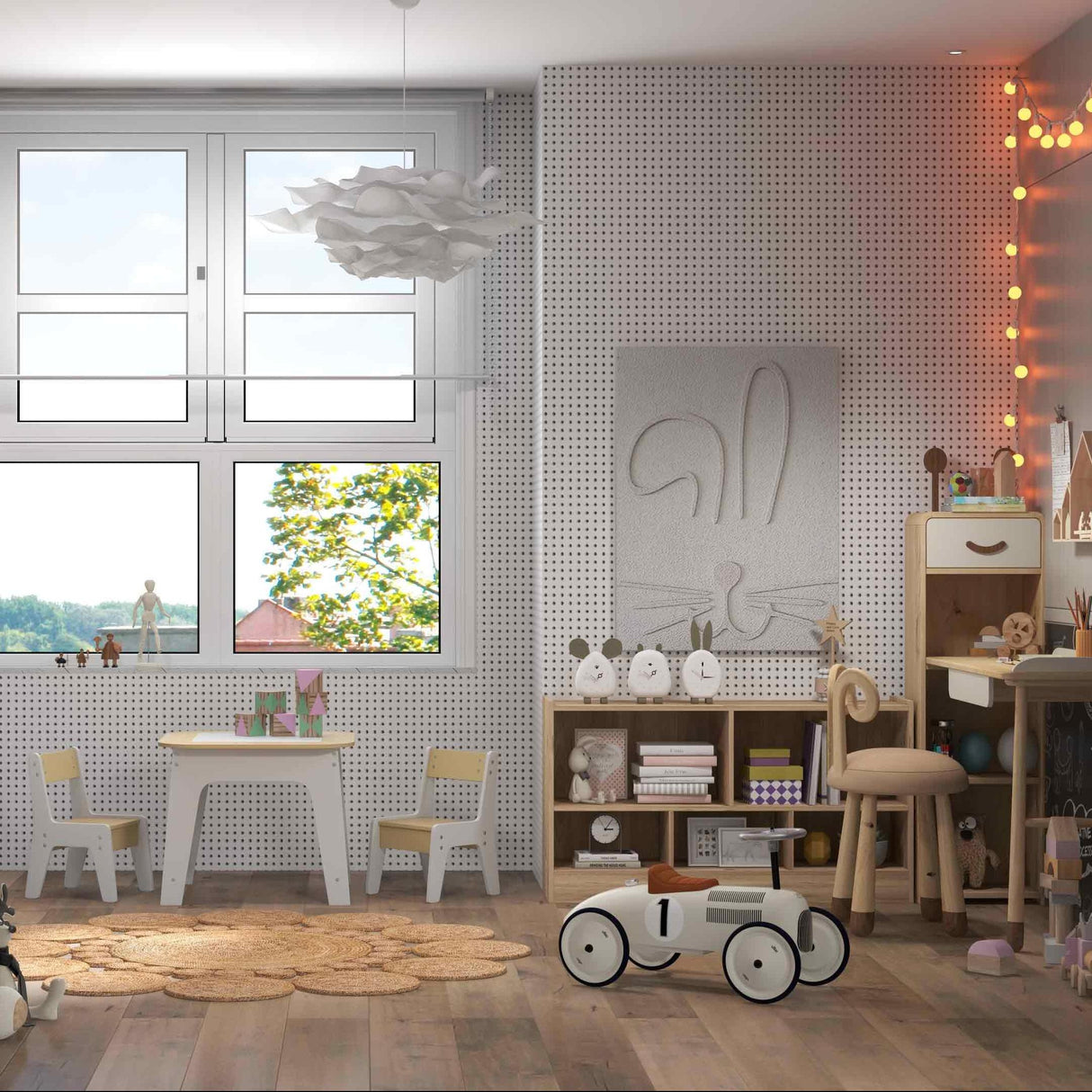 3-Piece Kid ™s Room Bundle: Twin Size Wooden House Bed + Kid's Table and Chairs Set + Kids 2-Shelf Bookcase