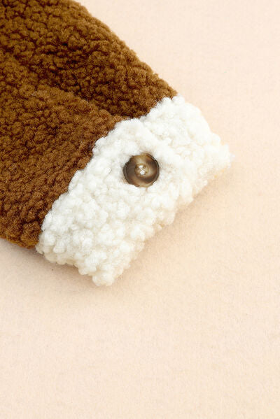 Women Cute Sherpa Jacket with Button Closure and Collared Neck in Elegant Retro Style