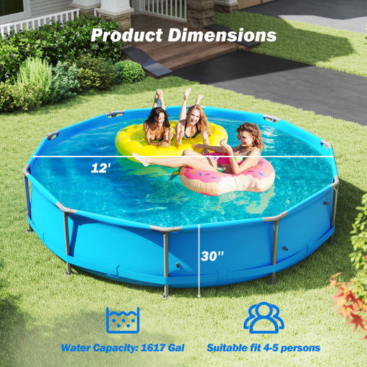 690/978/1158/1617 Gal Outdoor Family Swimming Pool with Metal Frame-12 ft