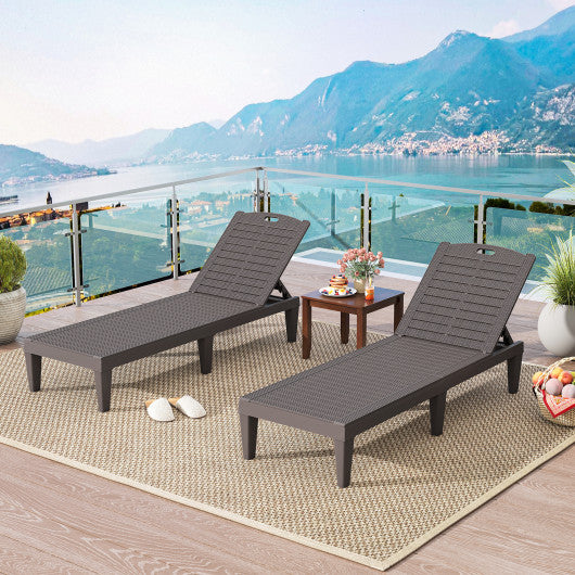 Outdoor PP Chaise Lounge Chairs Set of 2 with 4-Position Adjustable Backrests-Coffee