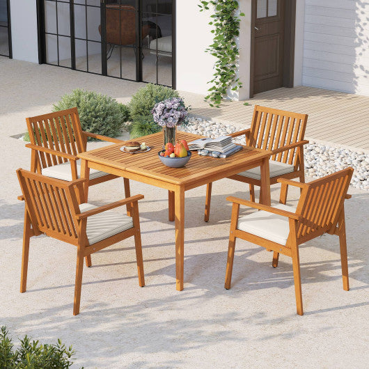 2 Pieces Patio Dining Chairs Outdoor Acacia Wood Chairs with Removable Padded Cushion-Natural