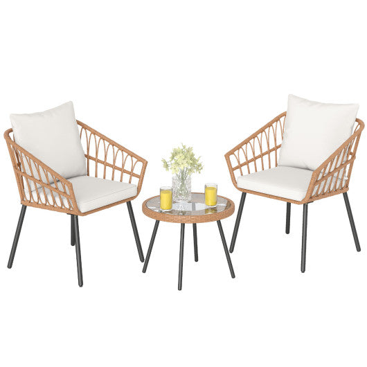 3 Piece Patio Bistro Set with Heavy Duty Metal Frame-Beige