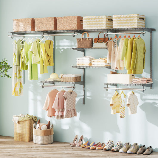 4-8 Feet Closet Organizers and Storage System with Hanging Rod for Laundry Bedroom-Grey