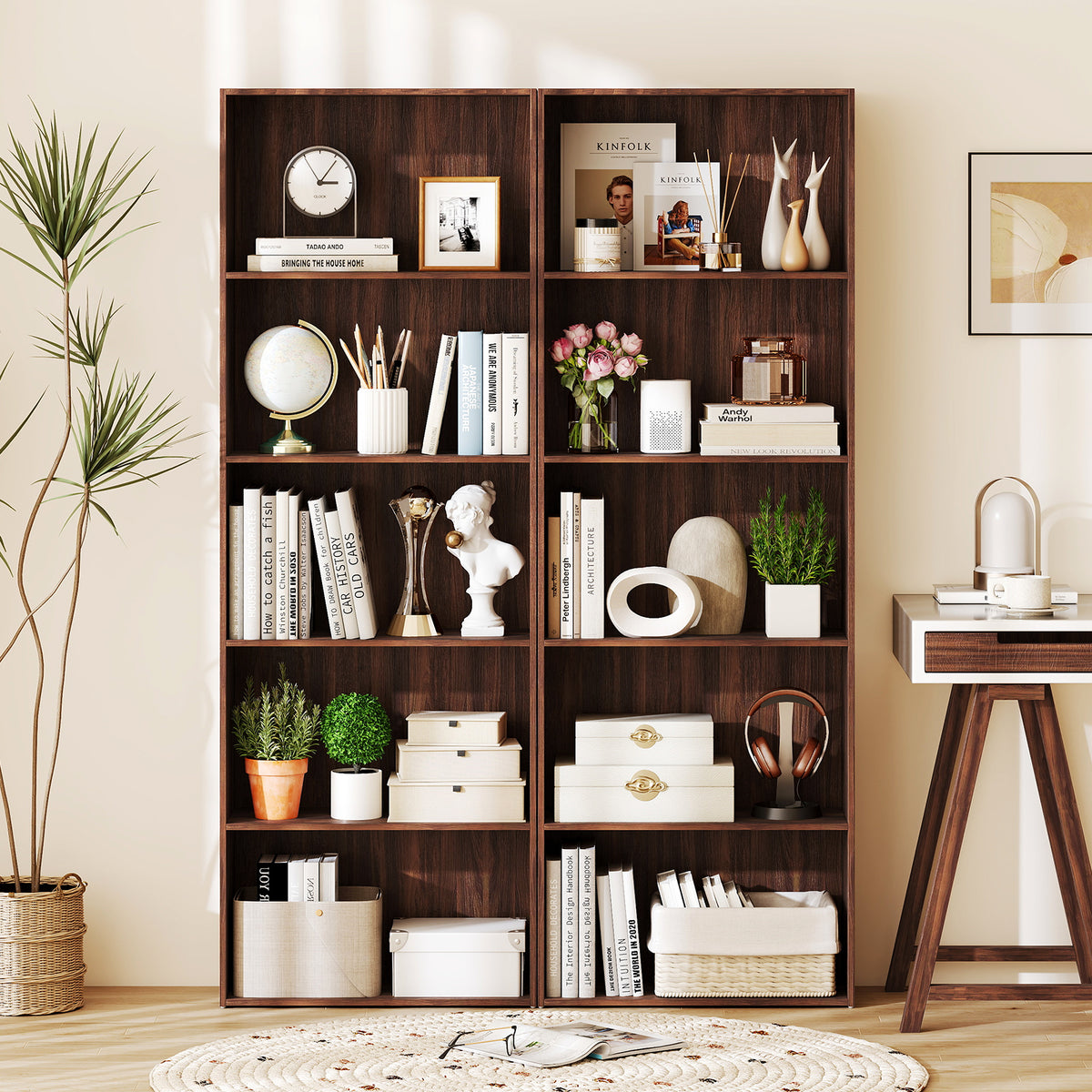 5-Shelf Storage Bookcase Modern Multi-Functional Display Cabinet Furniture-Walnut