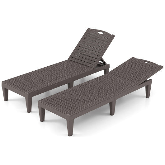 Outdoor PP Chaise Lounge Chairs Set of 2 with 4-Position Adjustable Backrests-Coffee