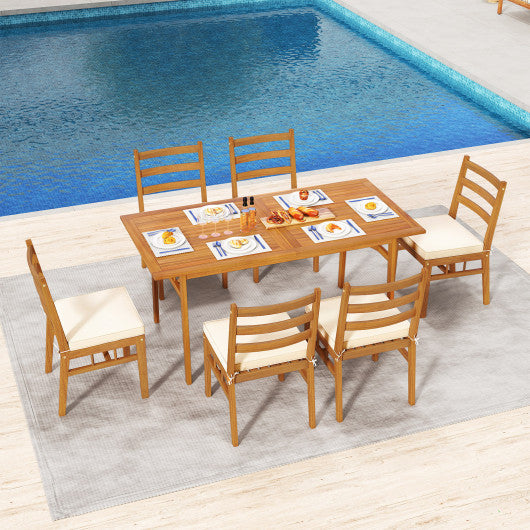 Outdoor Wooden Dining Chair Set of 4 with Padded Seat Cushions-White