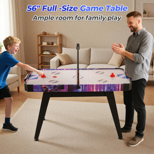 56 Inch Air Hockey Table with LED Digital Scoreboard and Powerful 12V Motor-White