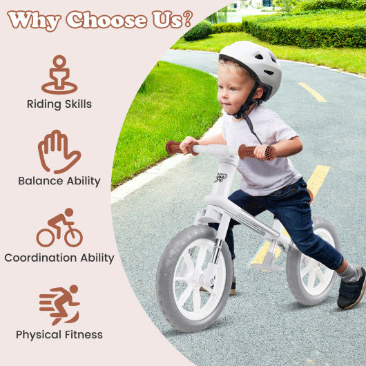 12 Inch Balance Bike with Adjustable Seat and Rotatable Handlebar-White