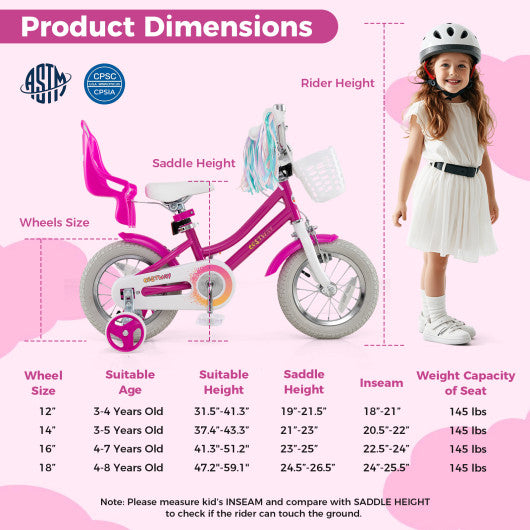 Kids Bike 12 Inch with Training Wheels and 2 Brake System for 3-4 Years Old