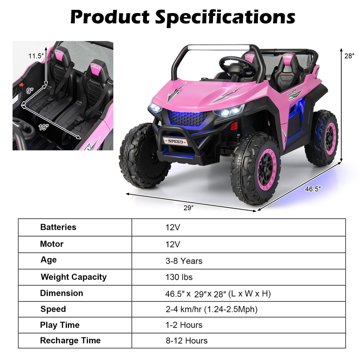 12V 2-Seater Kids Ride on UTV with Slow Start Function Music-Red
