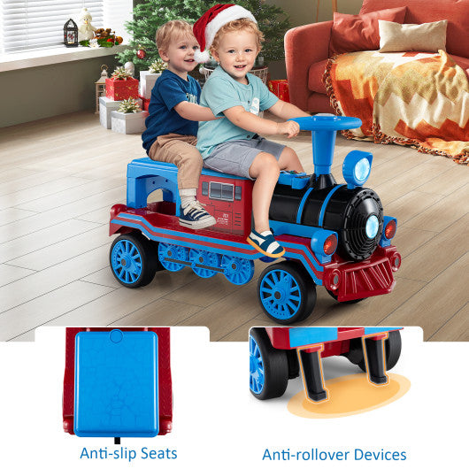 12V 2-Seater Ride on Toy with Train Whistle and Removable Chair-Blue
