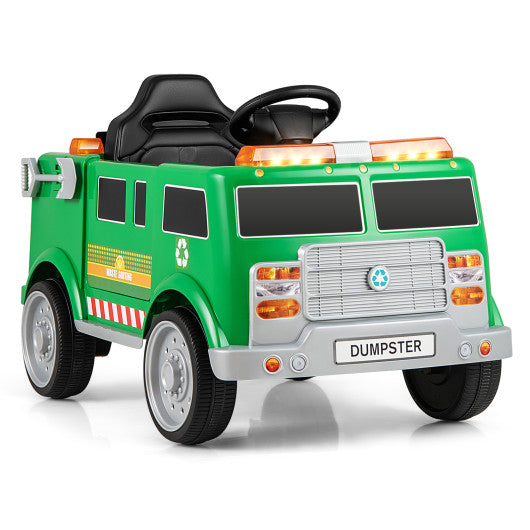12V Battery Powered Electric Vehicle with Remote Control and Trash Bin-Green
