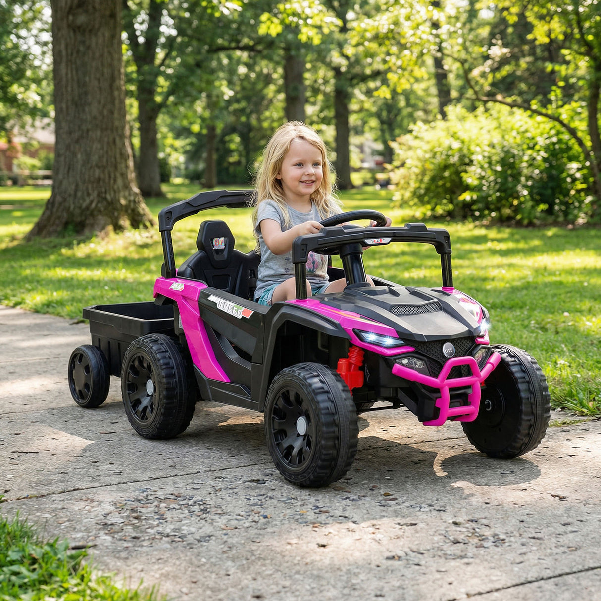 12V Battery Powered Ride On Tractor with Parent Remote Control-Black and Pink