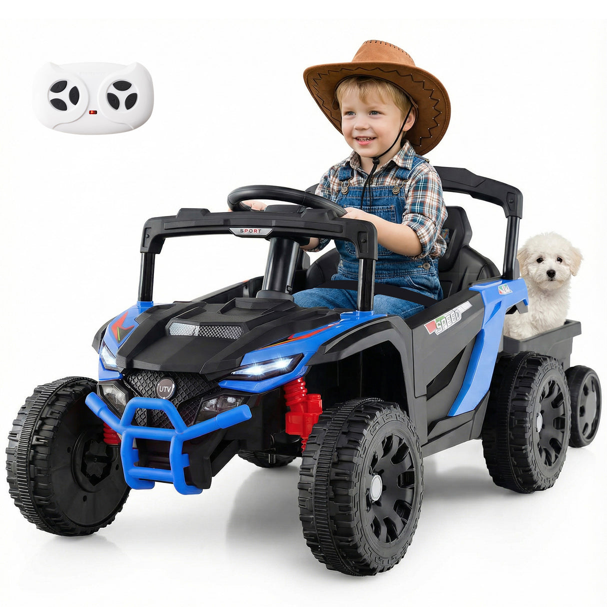 12V Battery Powered Ride On Tractor with Parent Remote Control-Black and Blue