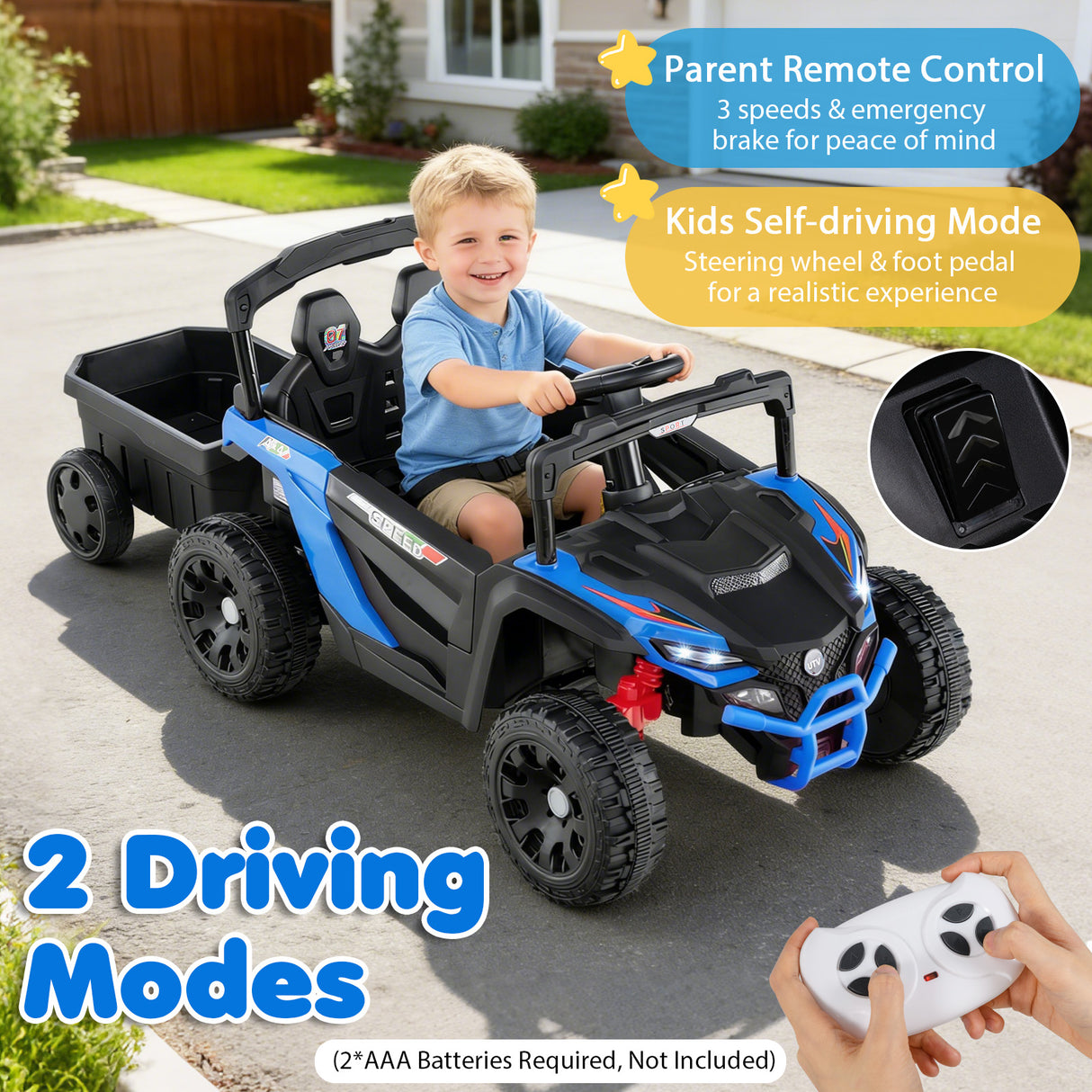 12V Battery Powered Ride On Tractor with Parent Remote Control-Black and Blue