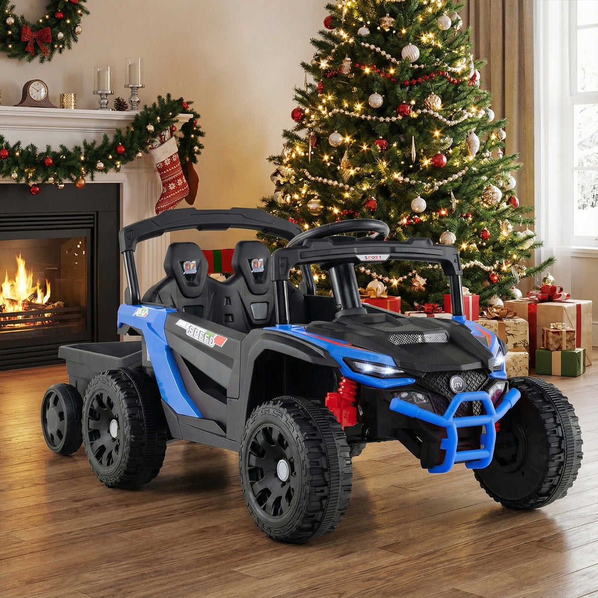 12V Battery Powered Ride On Tractor with Parent Remote Control-Black and Blue
