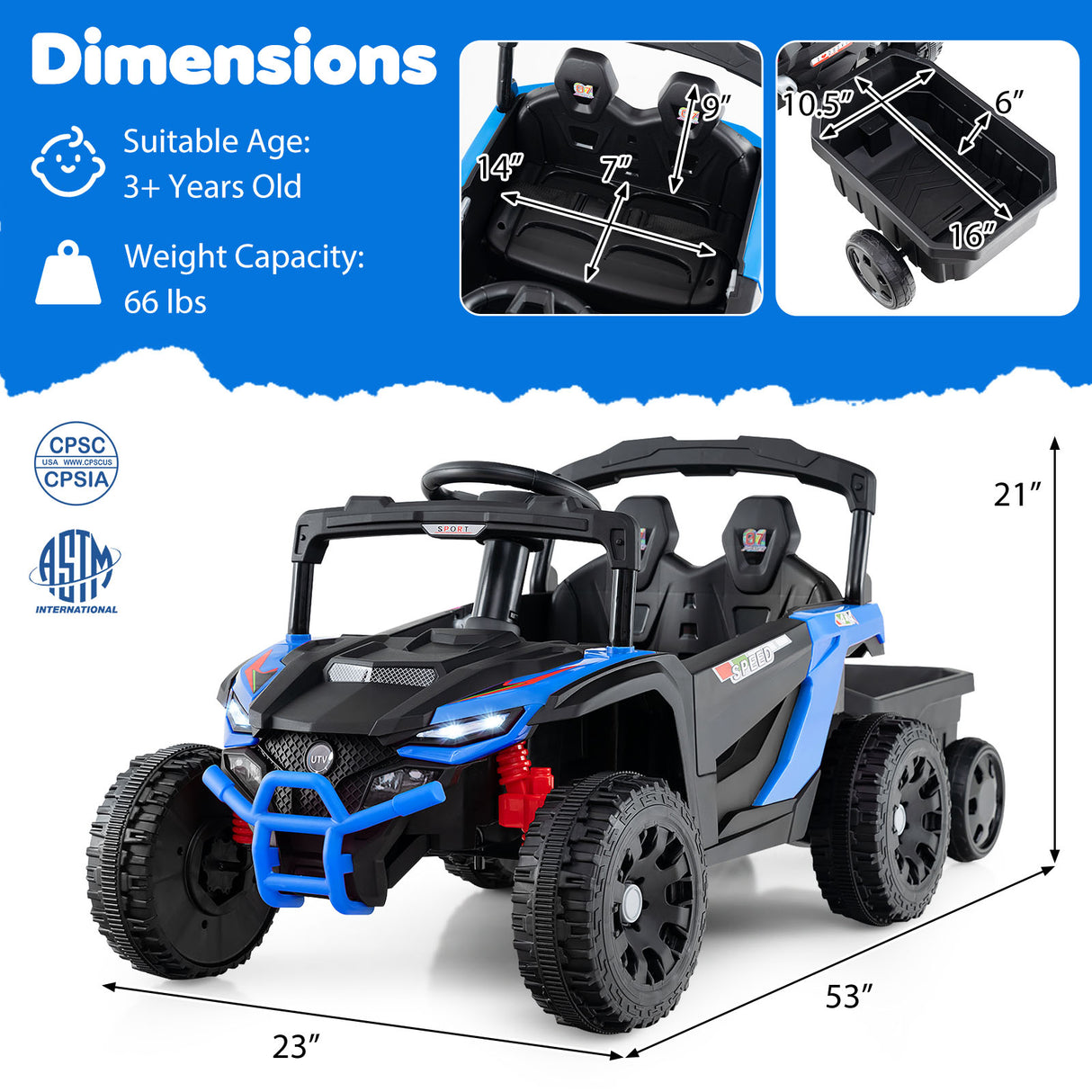 12V Battery Powered Ride On Tractor with Parent Remote Control-Black and Blue