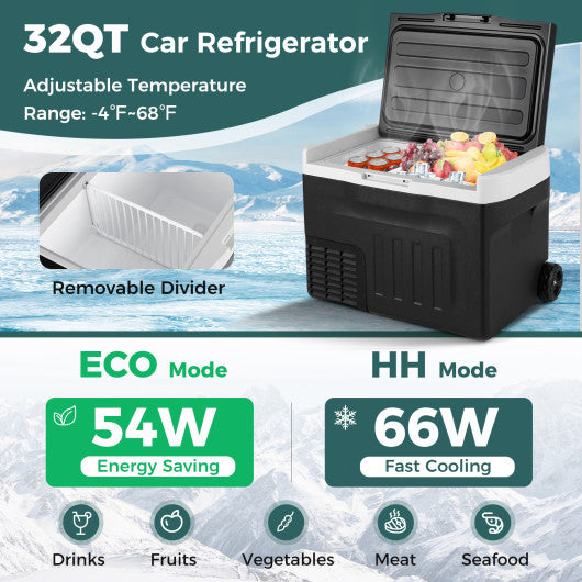 12V Car Refrigerator 32QT with Touch Panel and Removable Divider-M