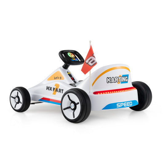 12V Electric Go Kart for Kids Race Toy with Remote Control and Music-White