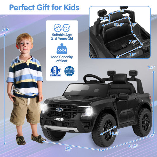 12V Electric Kids Ride on Car Licensed Ford Ranger with Remote Control and Music-Black