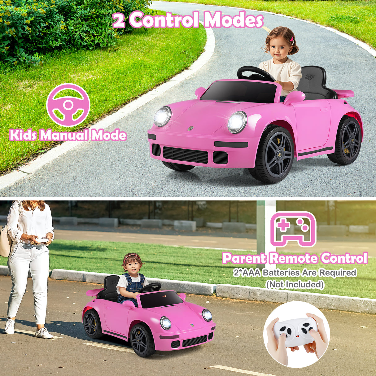 12V Electric Ride On Car Licensed RUF CTR with Remote Control and Music-Pink