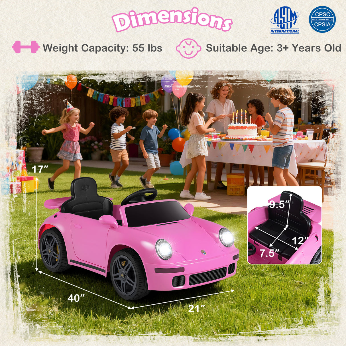 12V Electric Ride On Car Licensed RUF CTR with Remote Control and Music-Pink
