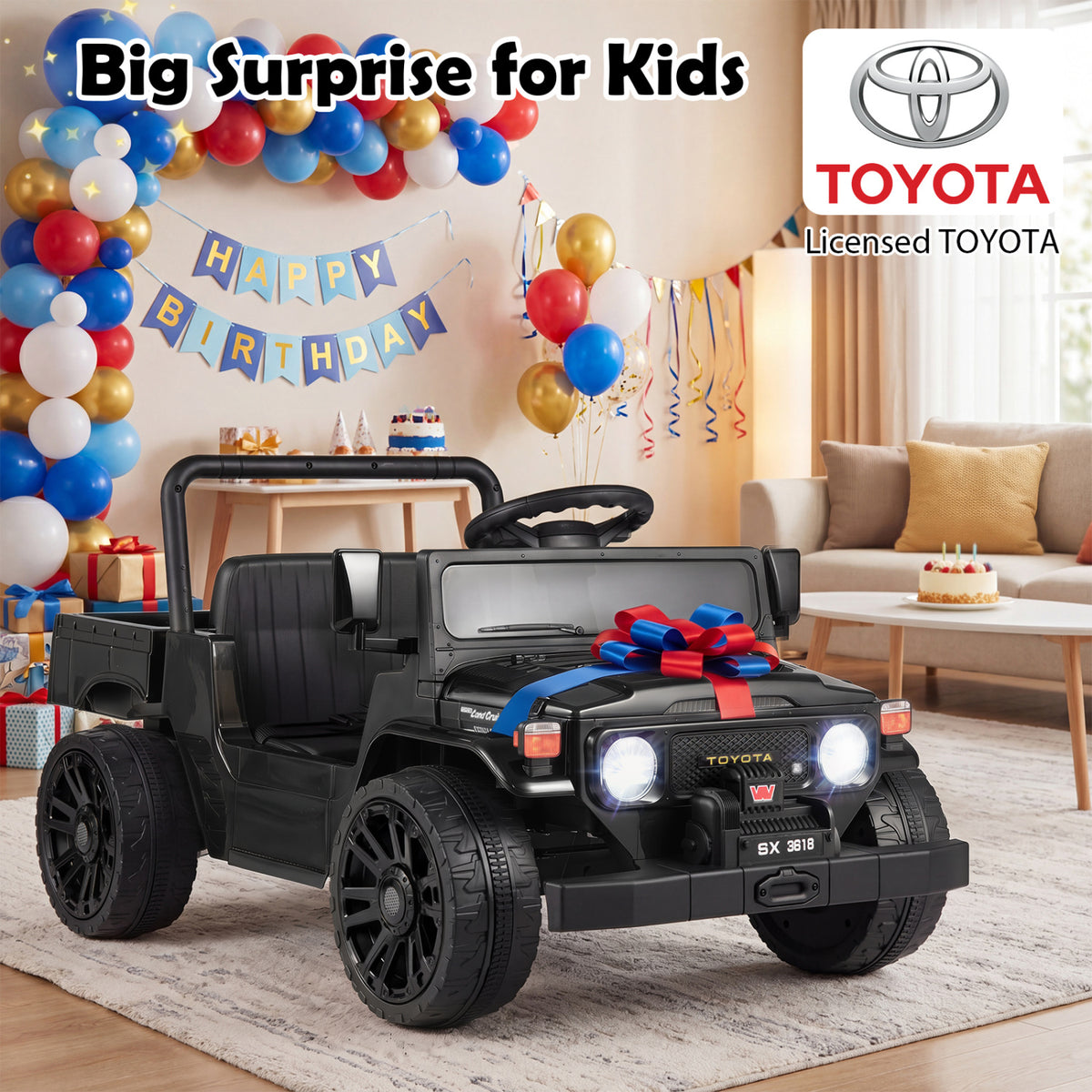 12V Electric Ride On Truck with Dump Bed and Music Licensed Toyota-Black