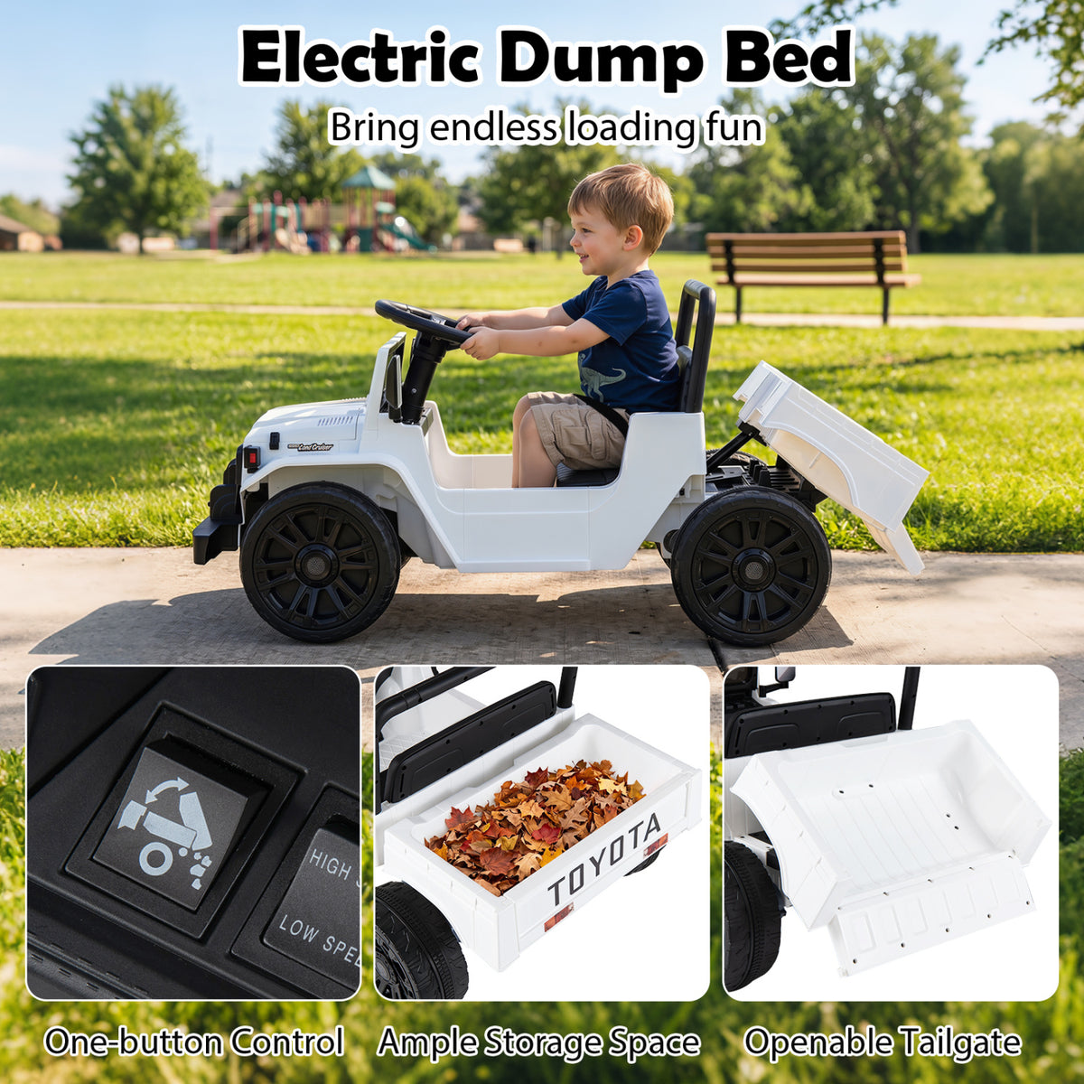 12V Electric Ride On Truck with Dump Bed and Music Licensed Toyota-White