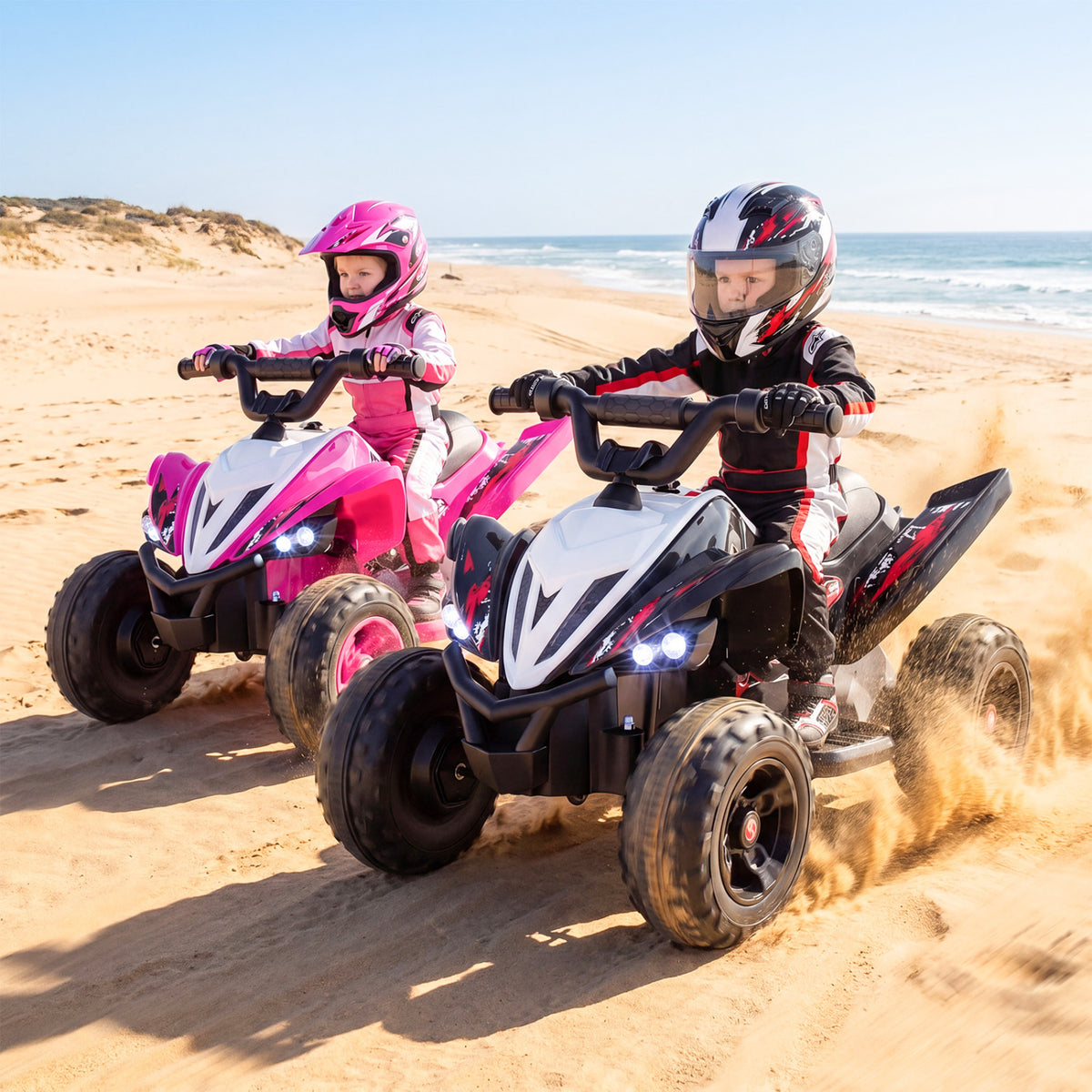 12V Kids Ride On ATV 4-Wheeler Quad with LED Lights and 7 mph Max Speed-Black