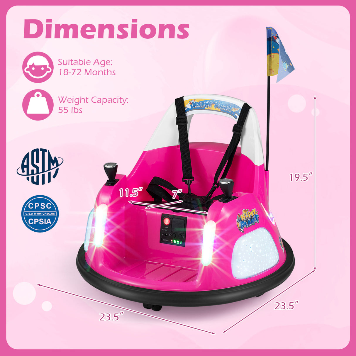 12V Kids Ride On Bumper Car with Remote Control and Flashing Lights-Pink