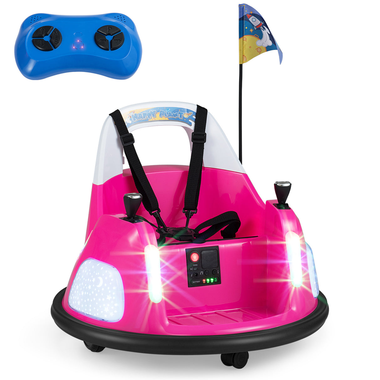 12V Kids Ride On Bumper Car with Remote Control and Flashing Lights-Pink
