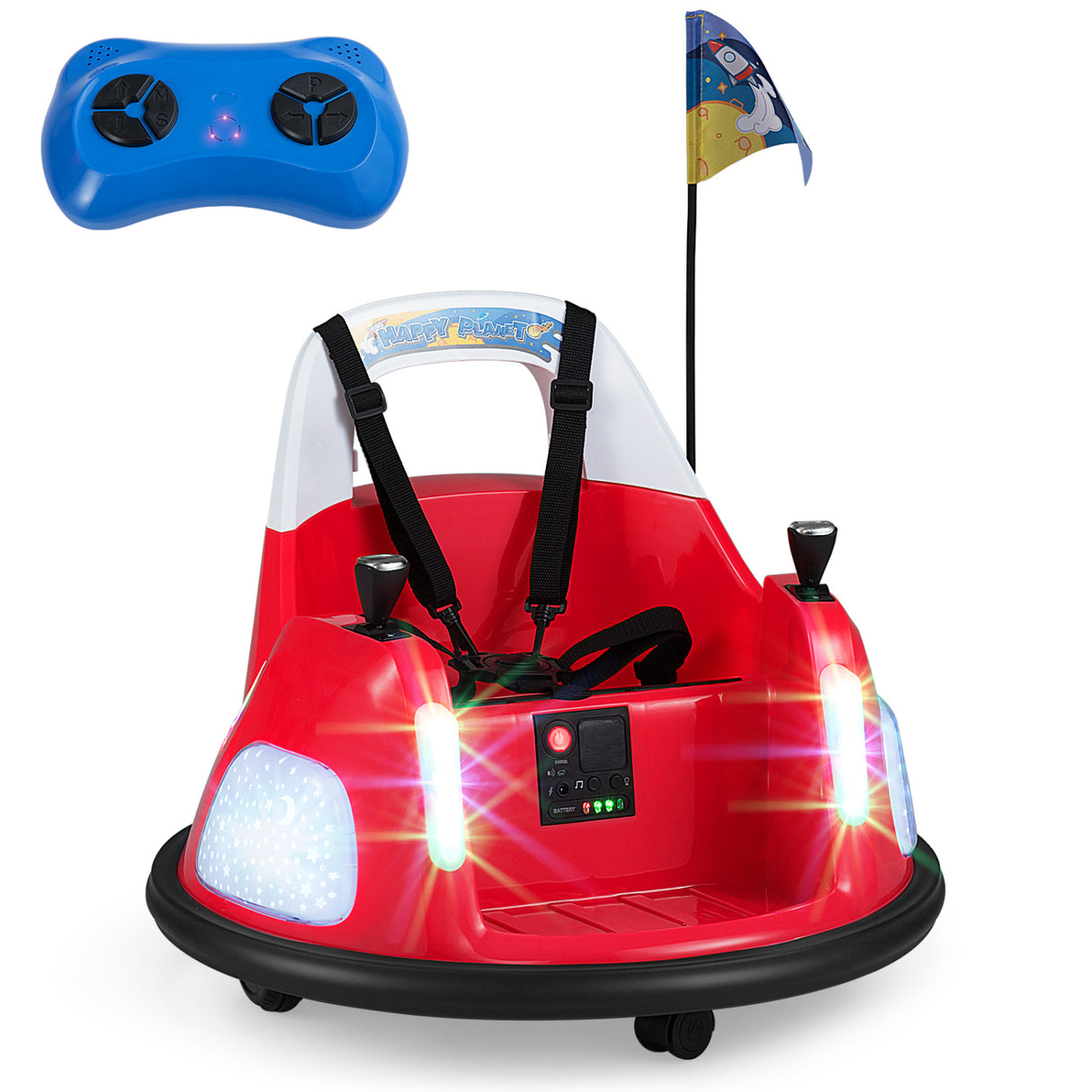 12V Kids Ride On Bumper Car with Remote Control and Flashing Lights-Red
