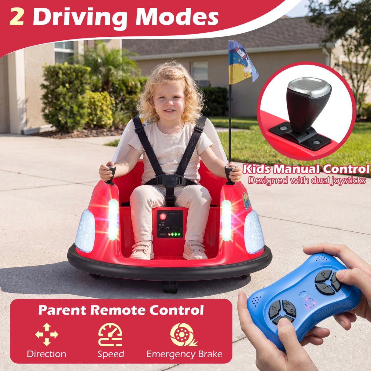 12V Kids Ride On Bumper Car with Remote Control and Flashing Lights-Red