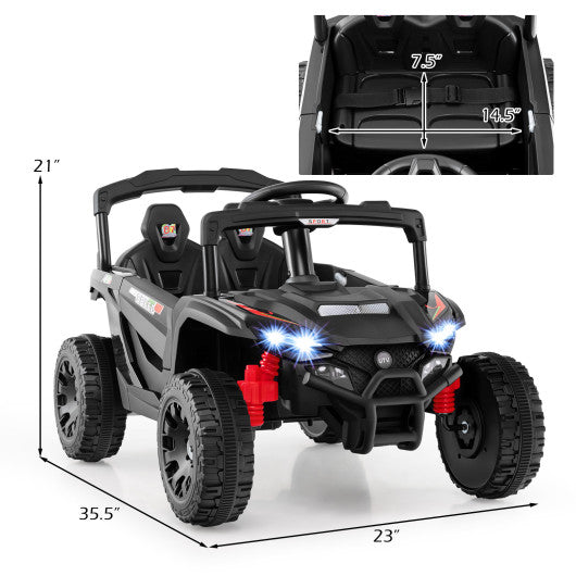 12V Kids Ride On Car UTV Electric Vehicle with LED Lights  Music and Horn-Black