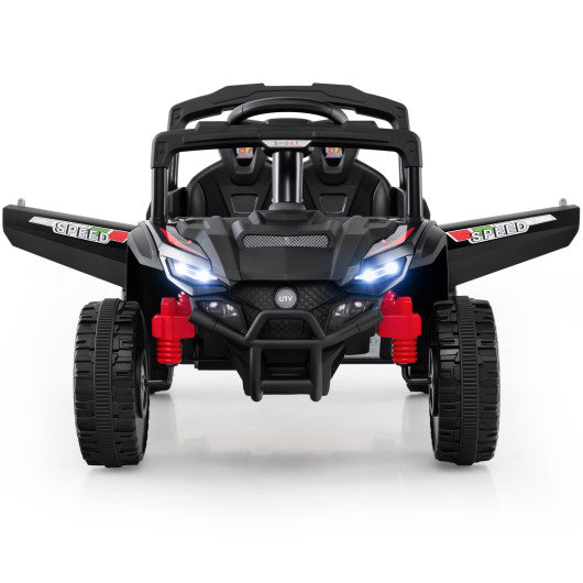 12V Kids Ride On Car UTV Electric Vehicle with LED Lights  Music and Horn-Black