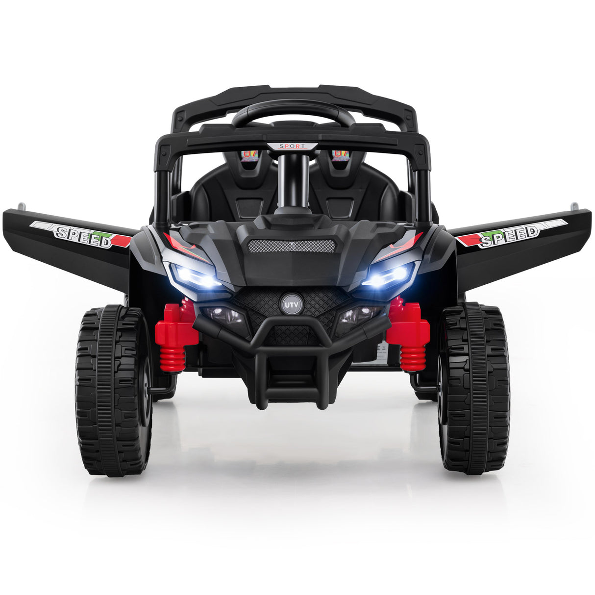 12V Kids Ride On Car UTV Electric Vehicle with LED Lights Music and Horn-Black