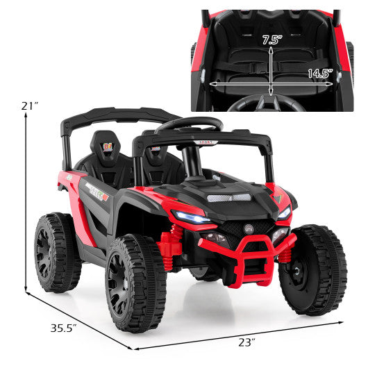 12V Kids Ride On Car UTV Electric Vehicle with LED Lights  Music and Horn-Red
