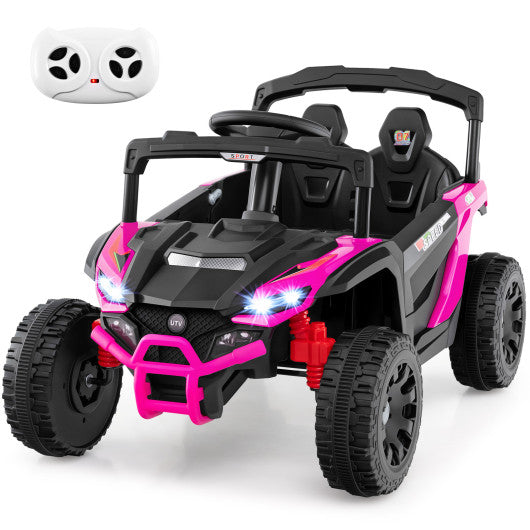 12V Kids Ride On Car UTV Electric Vehicle with LED Lights  Music and Horn-Hot Pink