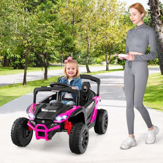 12V Kids Ride On Car UTV Electric Vehicle with LED Lights  Music and Horn-Hot Pink